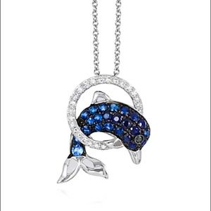 EFFY 14K SAPPHIRE AND DIAMOND DOLPHIN PENDANT